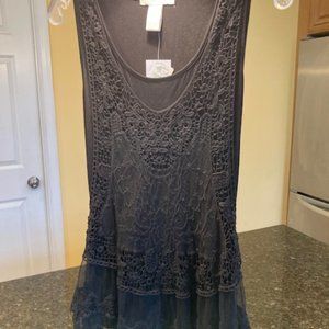 Design History NEW Black lace overlay on a black tank top underneath, size Small